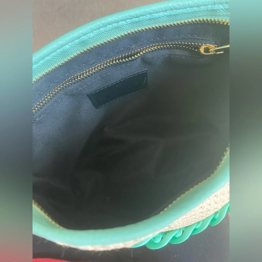 STELLA BIANCA Aqua Raffia Chain Crossbody Bag With Leather Trim Made In … - Picture 6 of 11